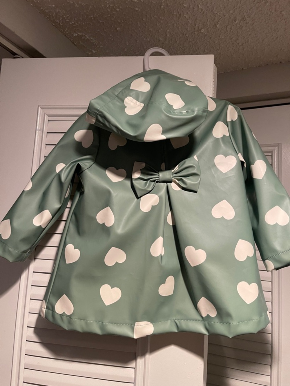 Little Me Mint Green Heart-Print Raincoat with Bow